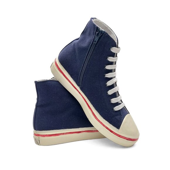 Marni High-Top Sneakers Navy Blue Canvas Lace-Up with Side Zipper IT 39 (0531) - Picture 1 of 10